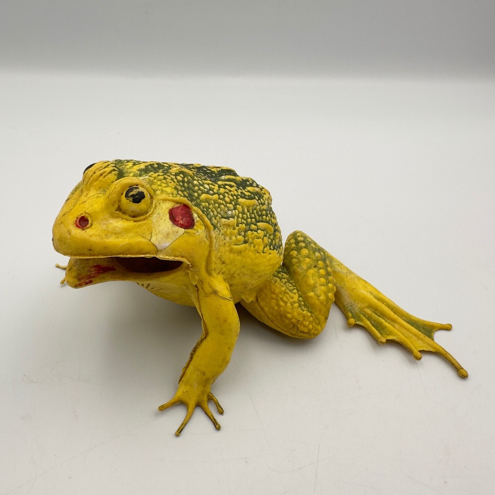 Vintage‎ TS Hong Kong Rubber Bullfrog Amphibian Toy Yellow Green 1366 No squeak